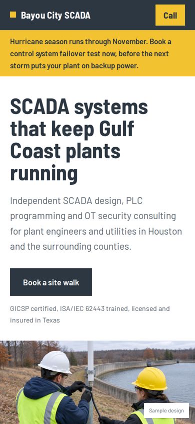 Sample business website, mobile view